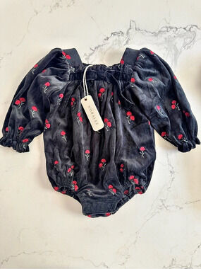 Noralee Floral Black Velvet Romper NWT